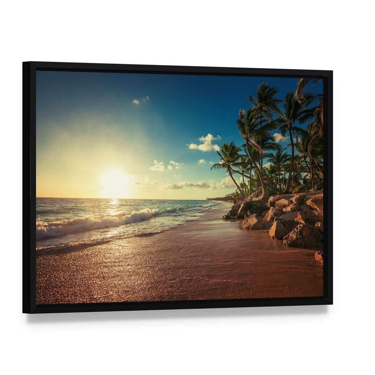 Landscape of Paradise Canvas Wall Art, framed canvas in a black floater frame, angled product view