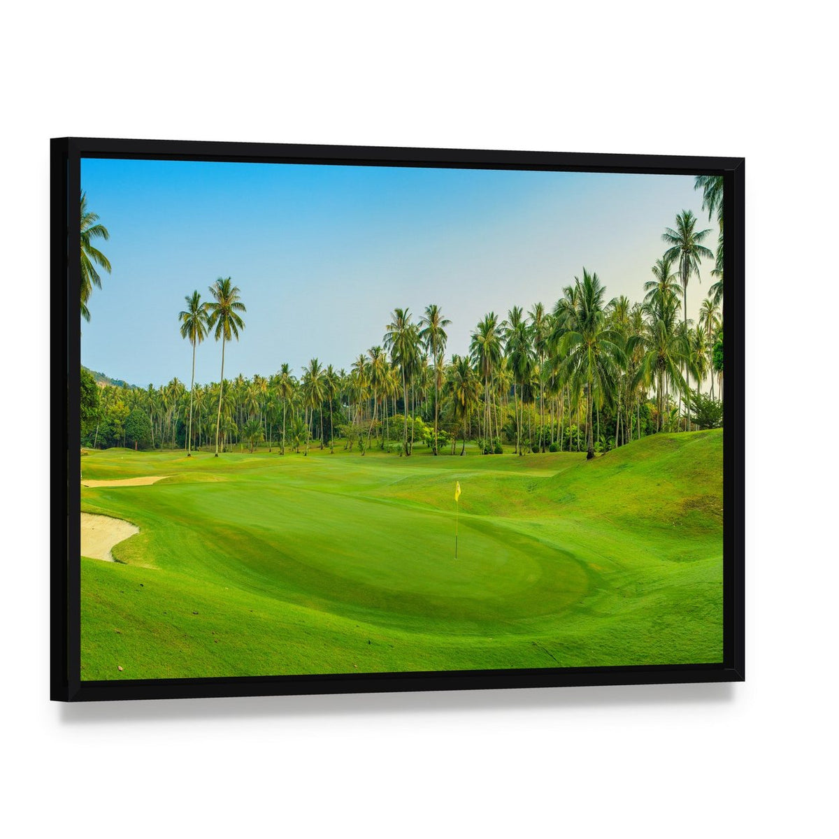 Golf Course in Koh Samui Canvas Wall Art, framed canvas in a black floater frame, angled product view