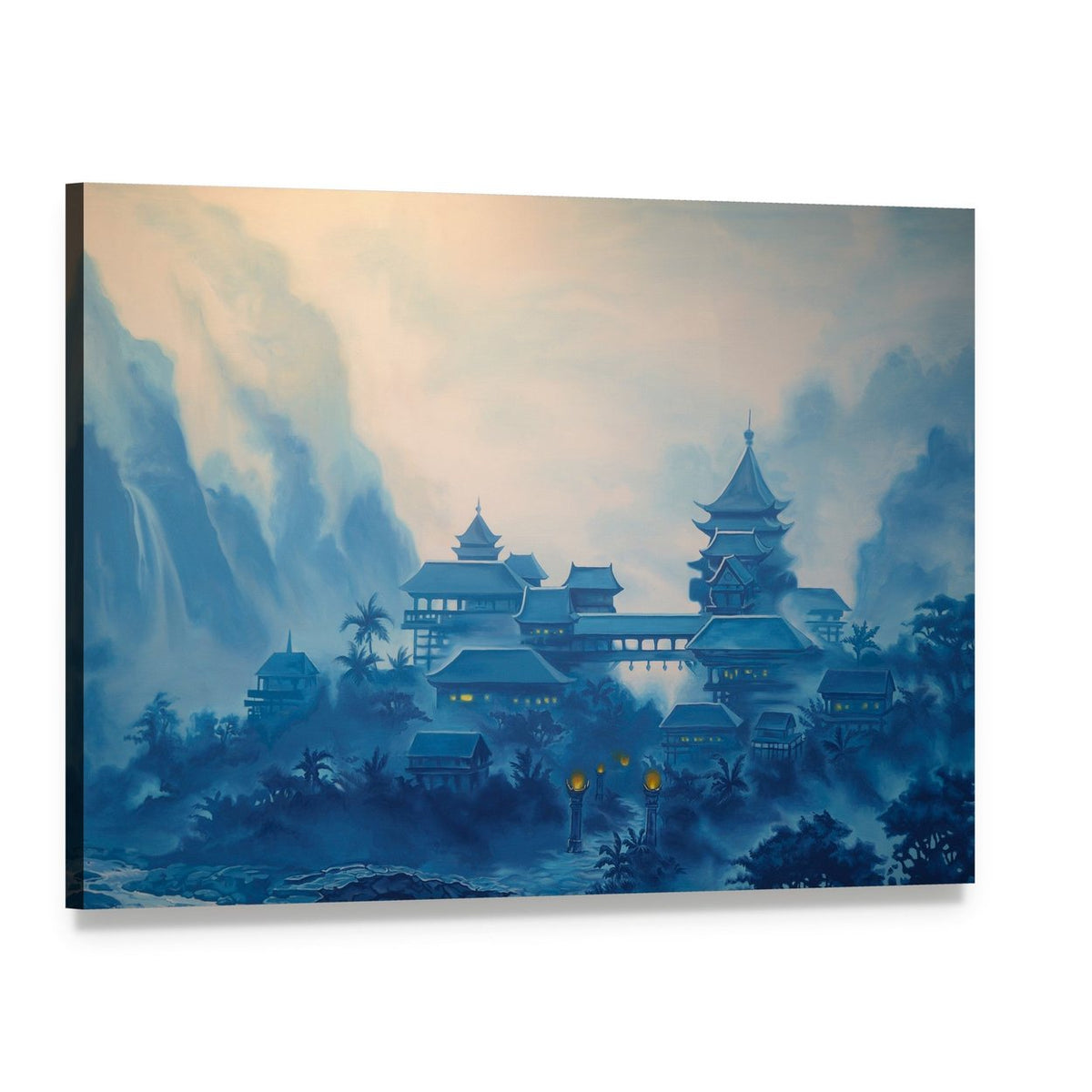 Classical Chinese Landscape Canvas Wall Art, single panel gallery wrapped canvas, angled product view