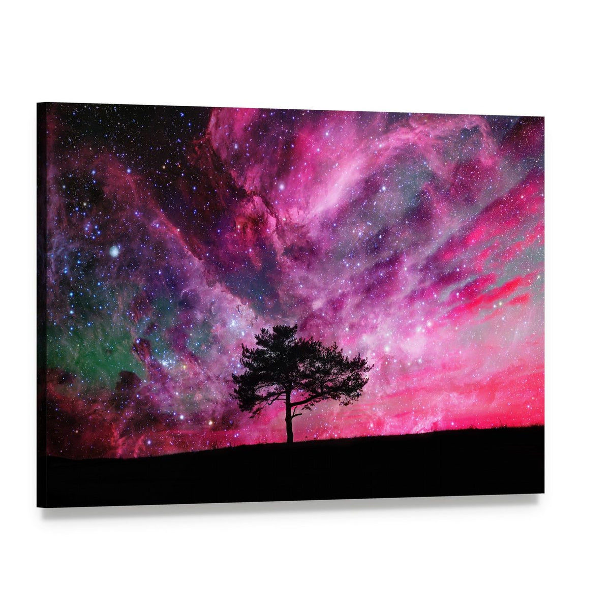 Alien Planet with Tree Silhouette Canvas Wall Art, single panel gallery wrapped canvas, angled product view