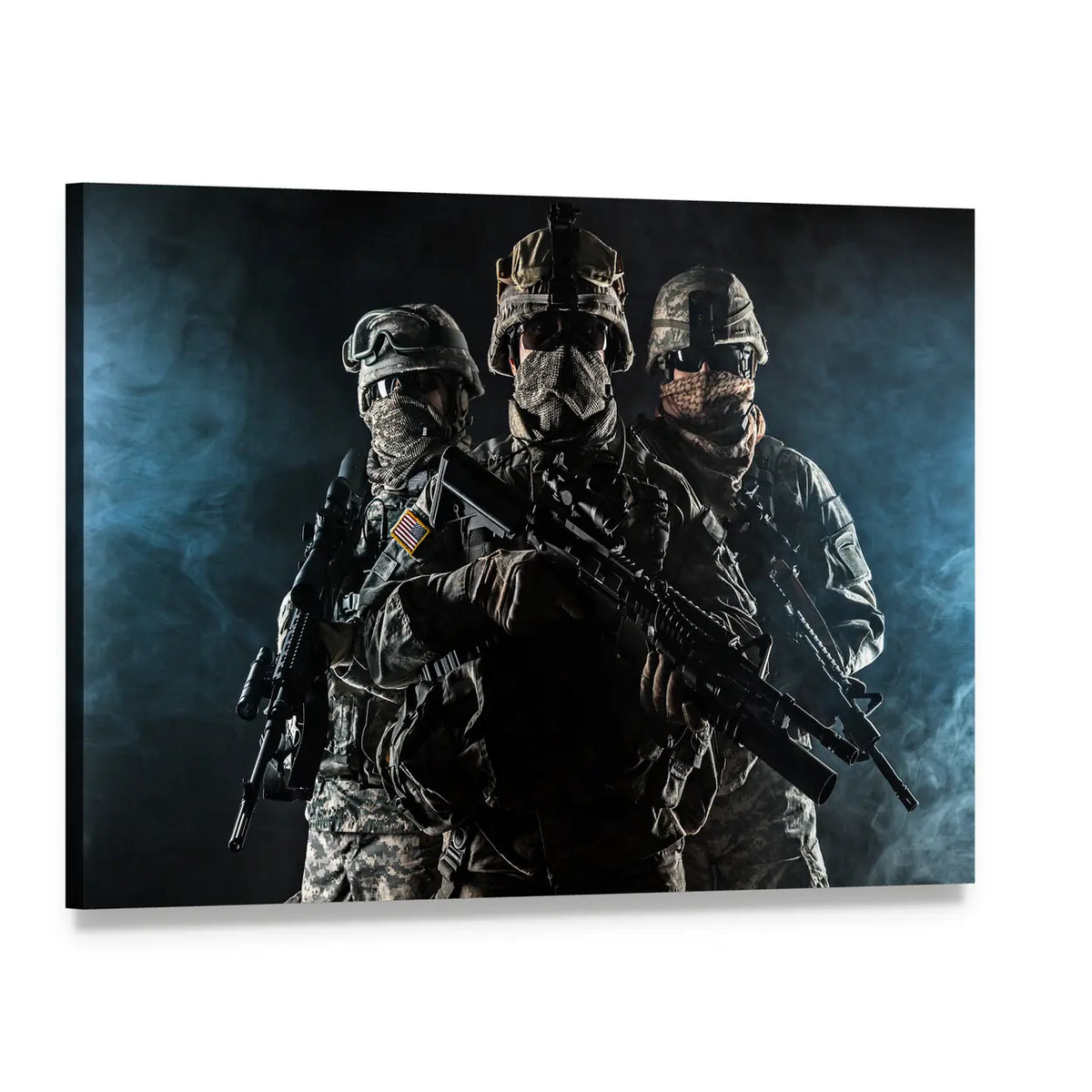 Us Paratroopers in Smoke Canvas Wall Art, single panel gallery wrapped canvas, angled product view