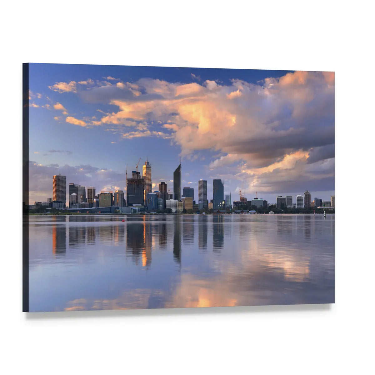 Perth Waterfront Skyline at Sunset Canvas Wall Art, single panel gallery wrapped canvas, angled product view
