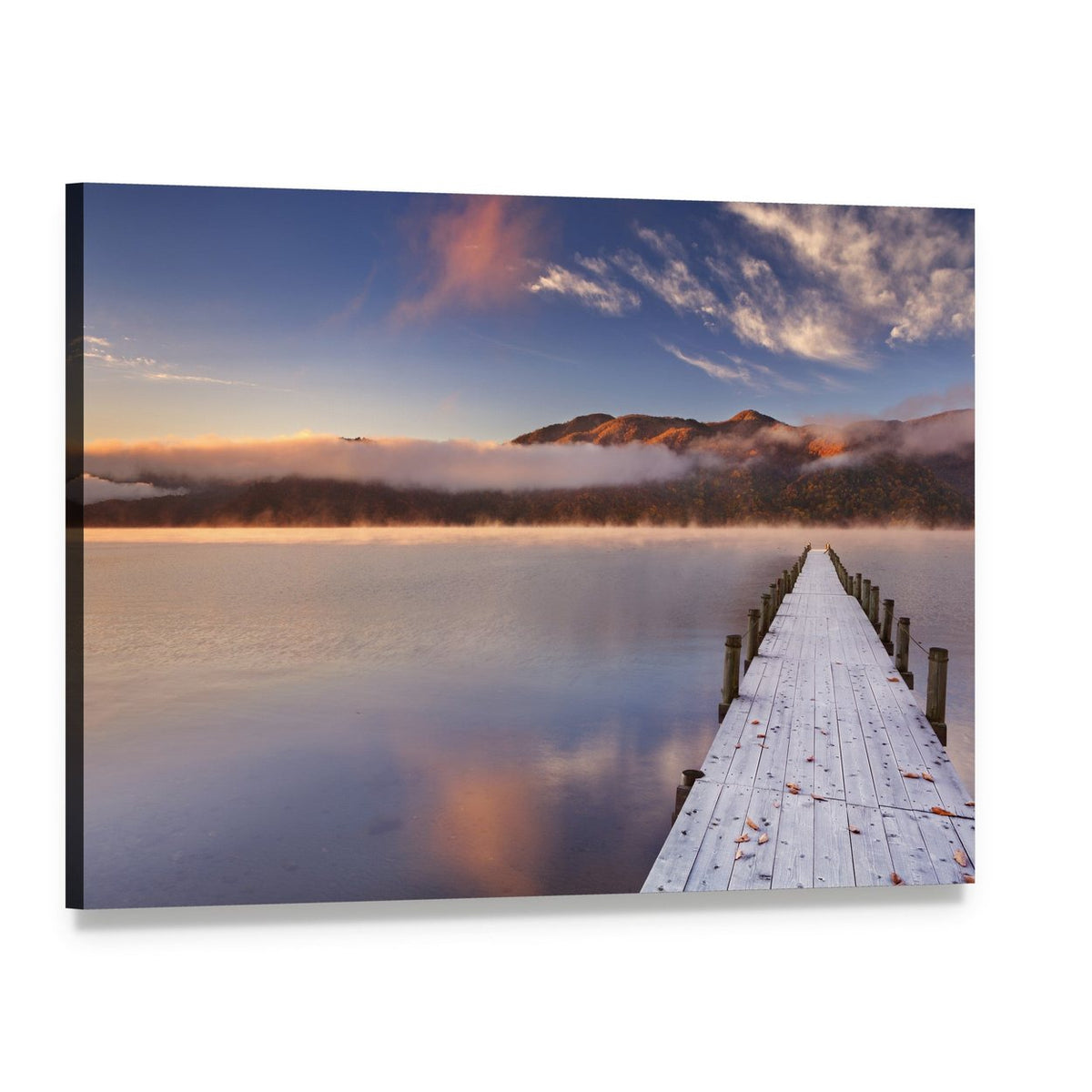 Lake Chuzenji, Japan Morning Mist Canvas Wall Art, single panel gallery wrapped canvas, angled product view