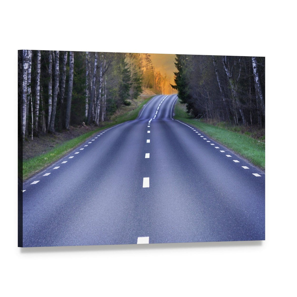 Rural Scandinavian Asphalt Road Canvas Wall Art, single panel gallery wrapped canvas, angled product view