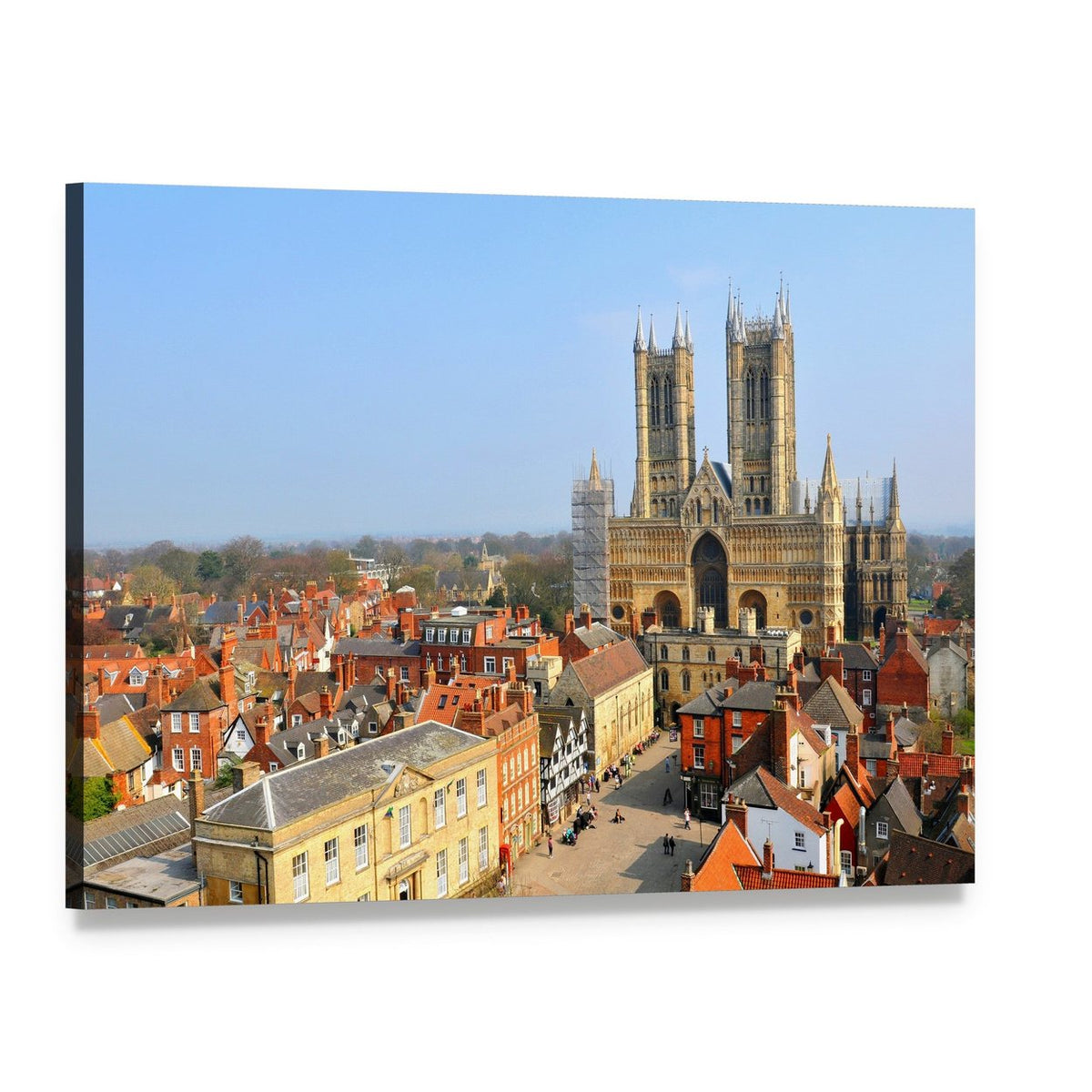 Lincoln Cathedral Aerial View Canvas Wall Art, single panel gallery wrapped canvas, angled product view