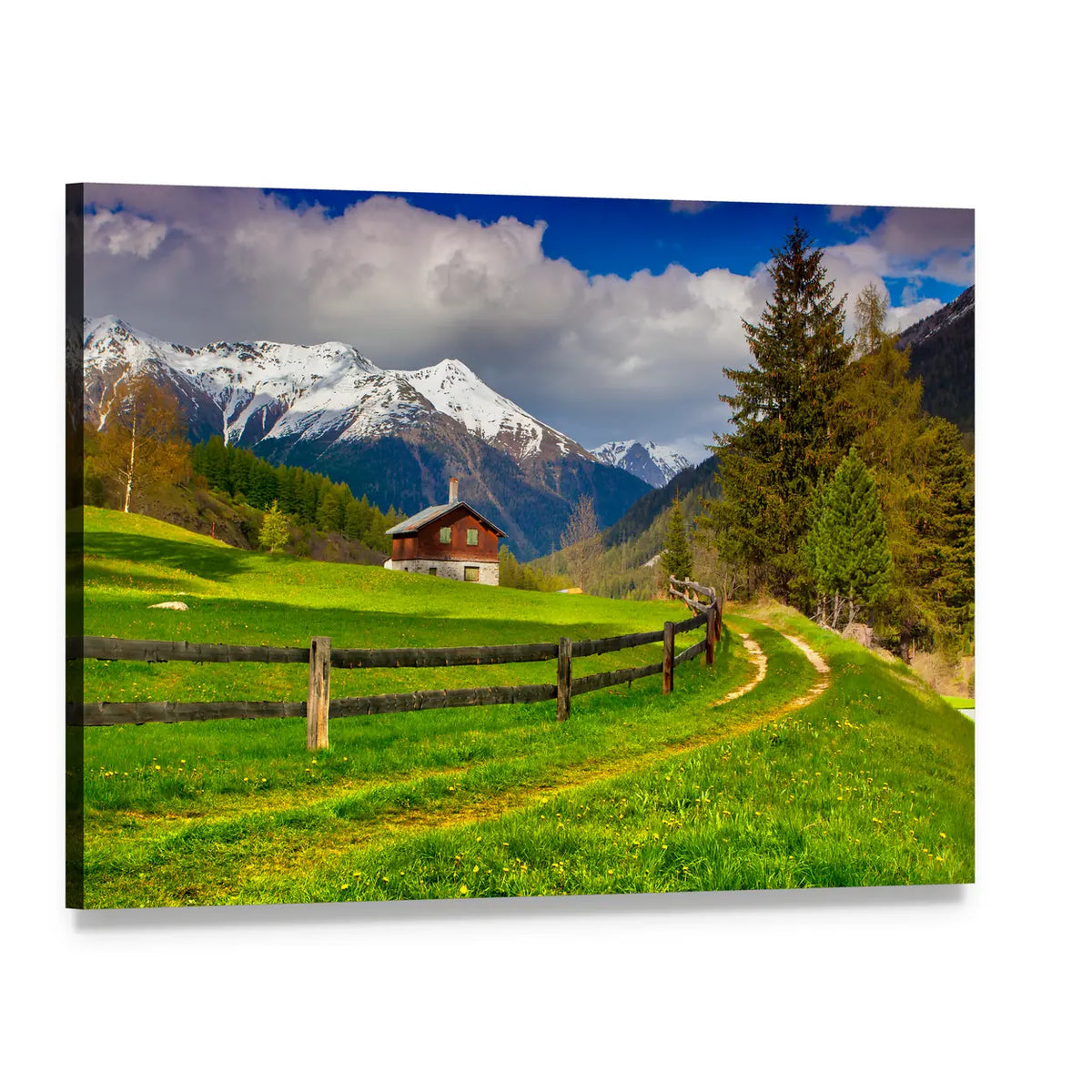 Spring Landscape In Swiss Alps Canvas Wall Art, single panel gallery wrapped canvas, angled product view