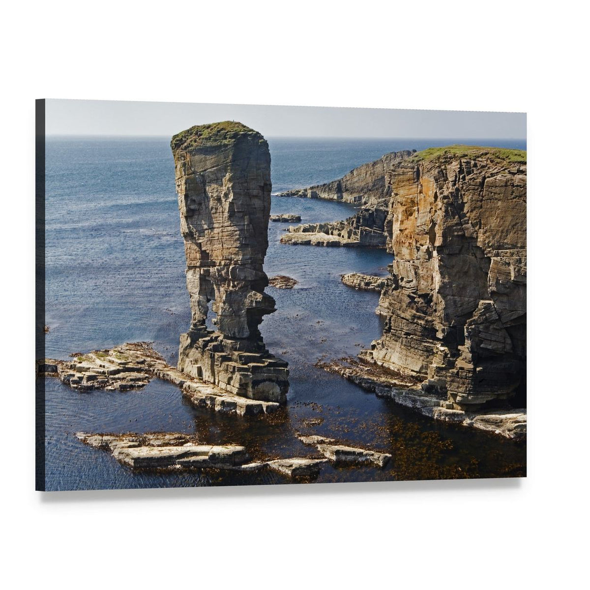 Weathered Sea Stack on Coastal Cliffs Canvas Wall Art, single panel gallery wrapped canvas, angled product view