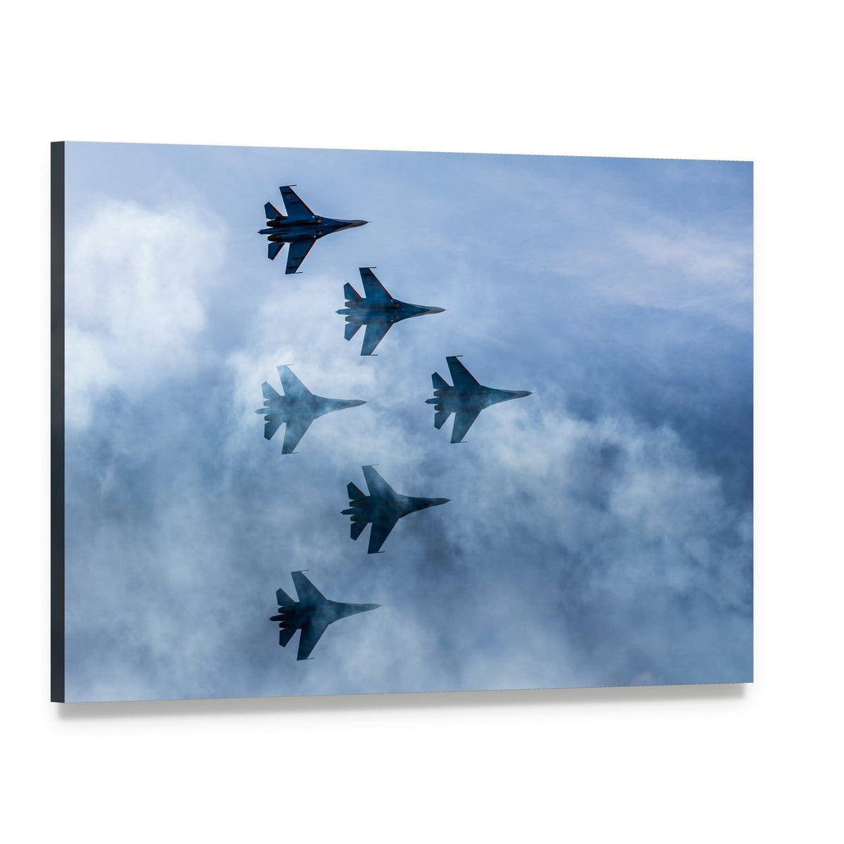 Russian Su-27 Fighters in Formation Canvas Wall Art, single panel gallery wrapped canvas, angled product view