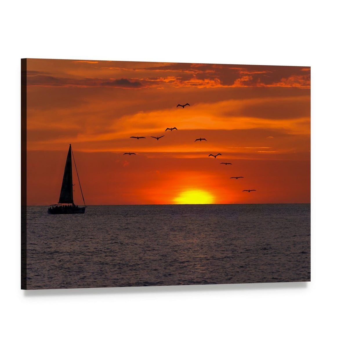 Sailboat at Sunset Canvas Wall Art, single panel gallery wrapped canvas, angled product view