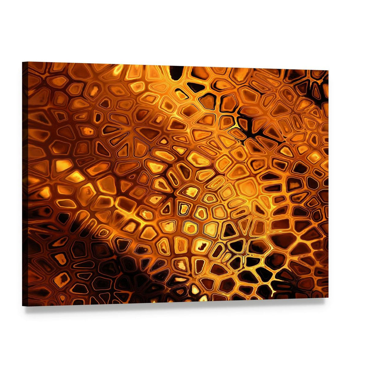 Hot Fire Peacock Feather Canvas Wall Art, single panel gallery wrapped canvas, angled product view