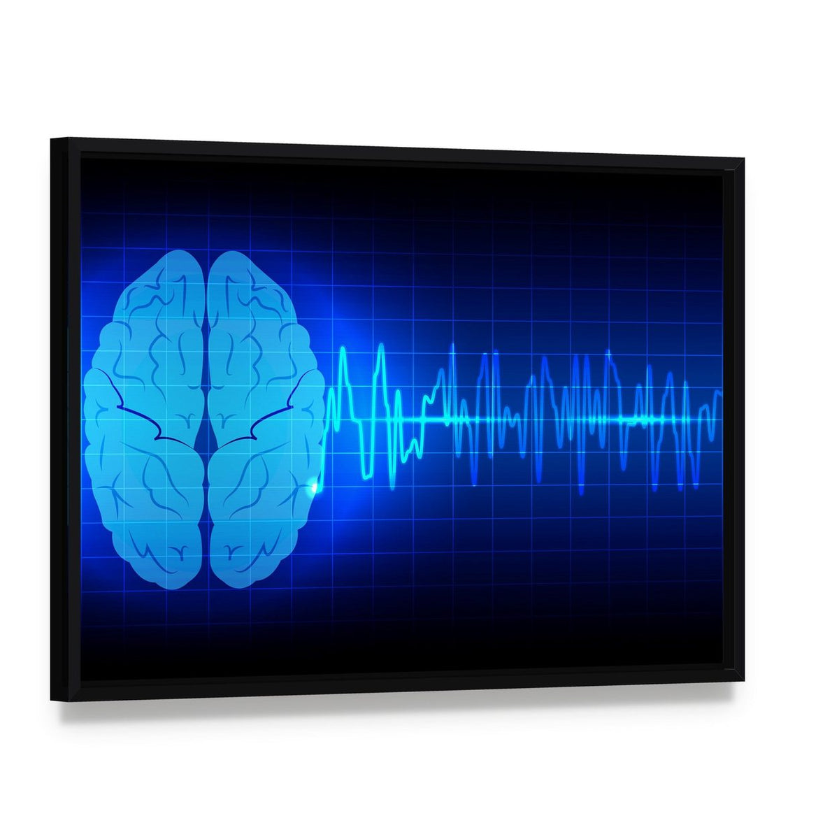 Brain Wave Concept with Waveform Overlay Canvas Wall Art, framed canvas in a black floater frame, angled product view