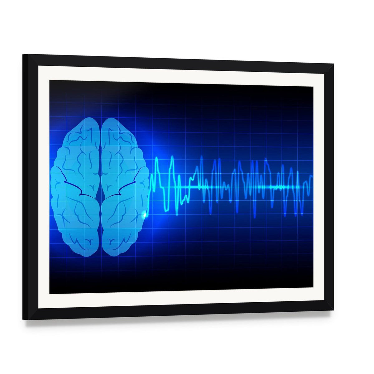 Brain Wave Concept with Waveform Overlay Canvas Wall Art, framed print with white mat and black frame, angled product view