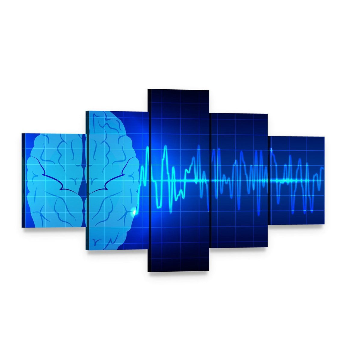 Brain Wave Concept with Waveform Overlay Canvas Wall Art, 5 panel 5 Star layout gallery wrapped canvas set, angled product view