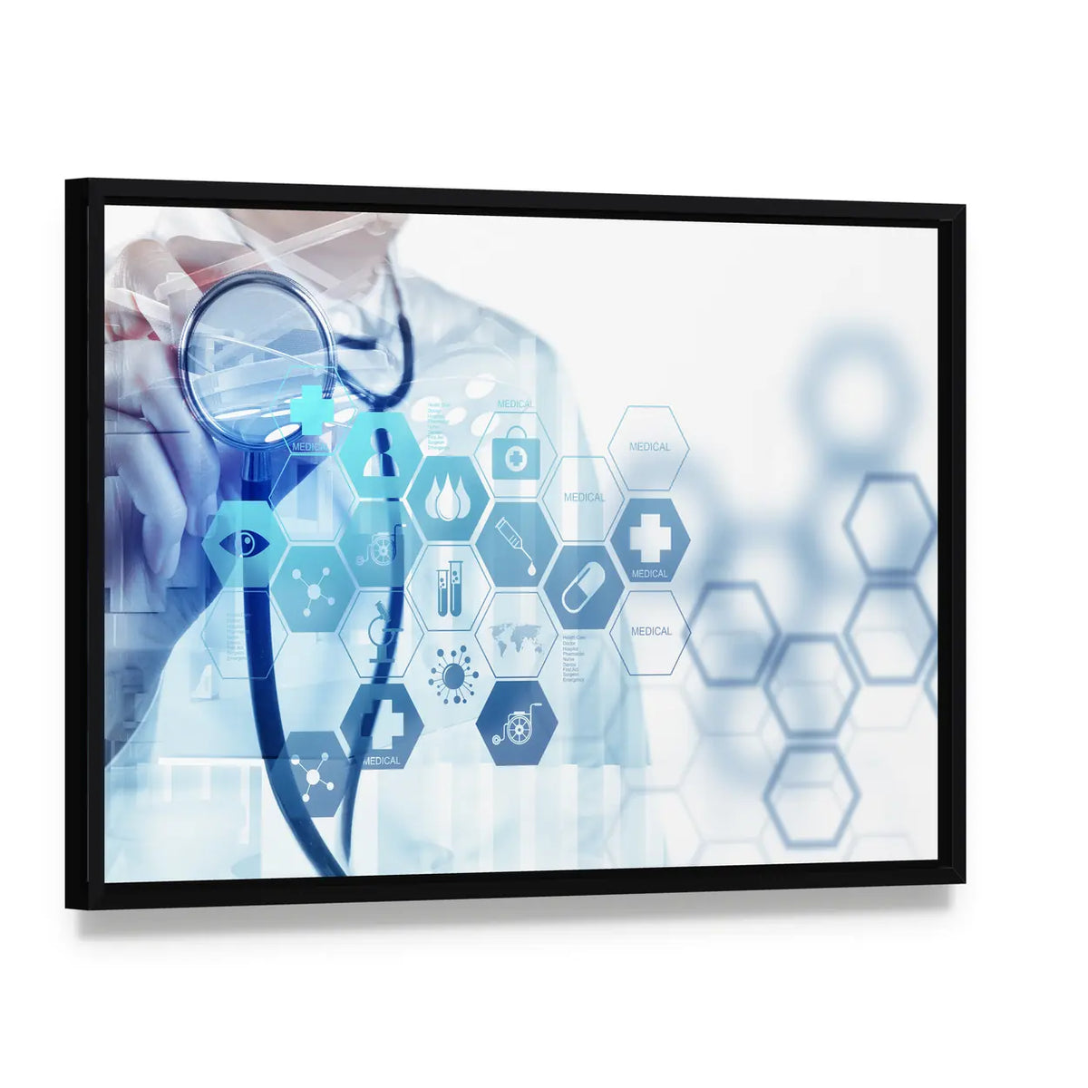 Smart Medical Doctor Digital Canvas Wall Art, framed canvas in a black floater frame, angled product view