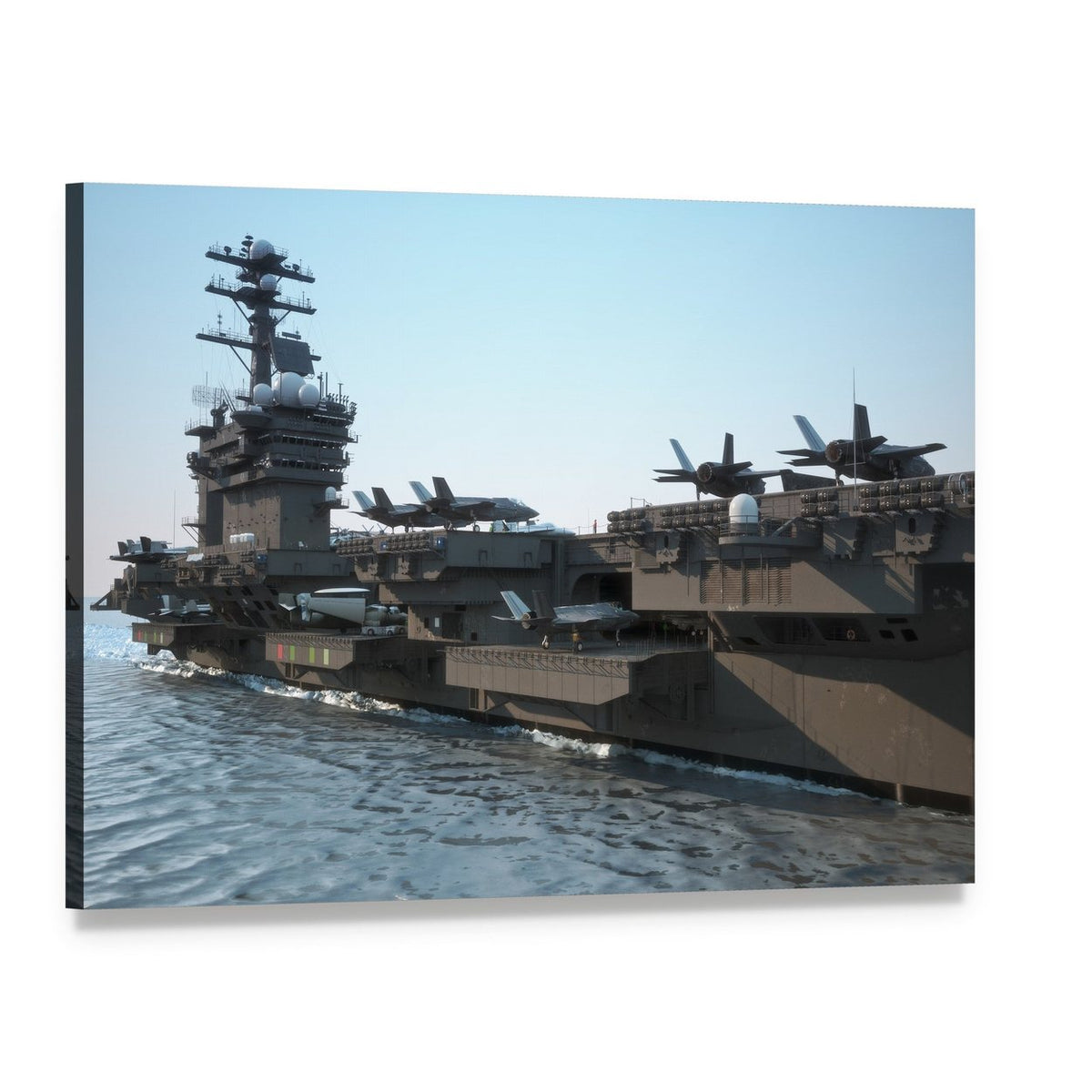 Navy Aircraft Carrier at Sea Canvas Wall Art, single panel gallery wrapped canvas, angled product view