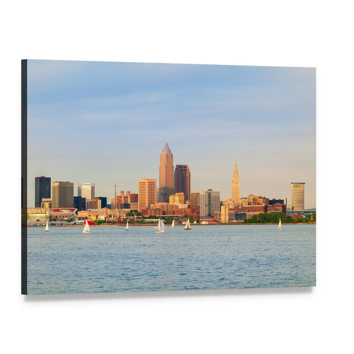 Lake Erie Skyline with Sailboats Canvas Wall Art, single panel gallery wrapped canvas, angled product view