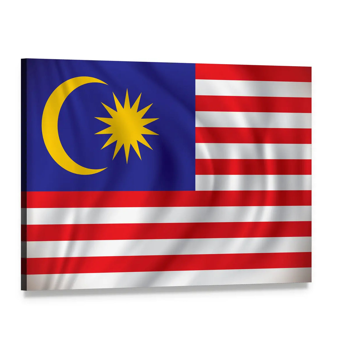 Malaysian Flag with Crescent and 14-point Star Canvas Wall Art, single panel gallery wrapped canvas, angled product view