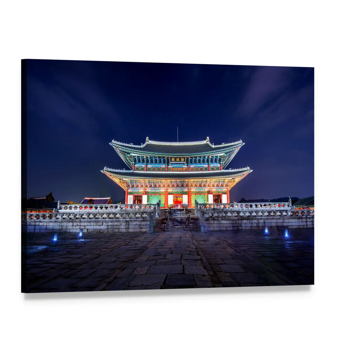 Gyeongbokgung Palace at Night Canvas Wall Art, single panel gallery wrapped canvas, angled product view