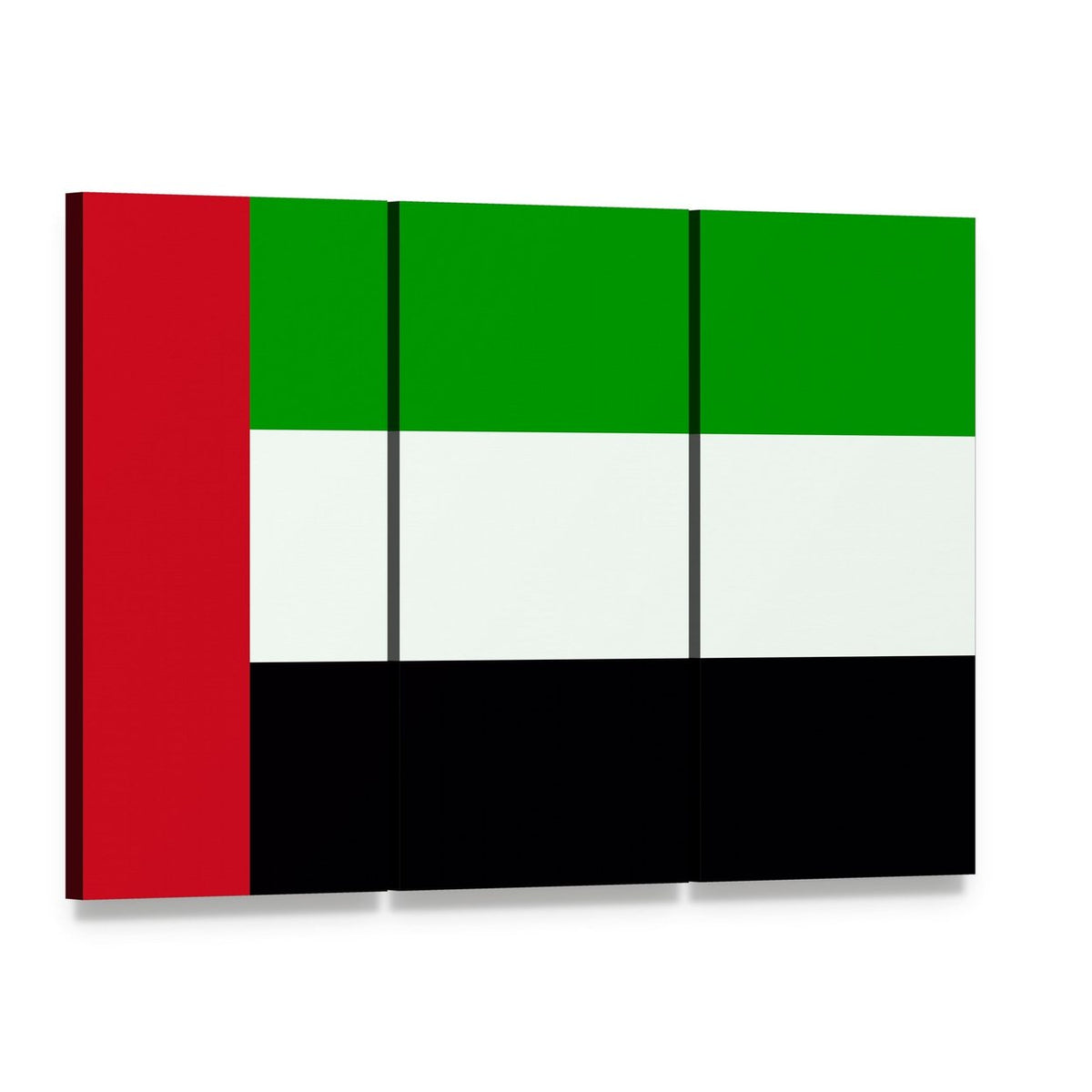 United Arab Emirates Flag Canvas Wall Art, 3 panel 3 Horizontal layout gallery wrapped canvas set, angled product view