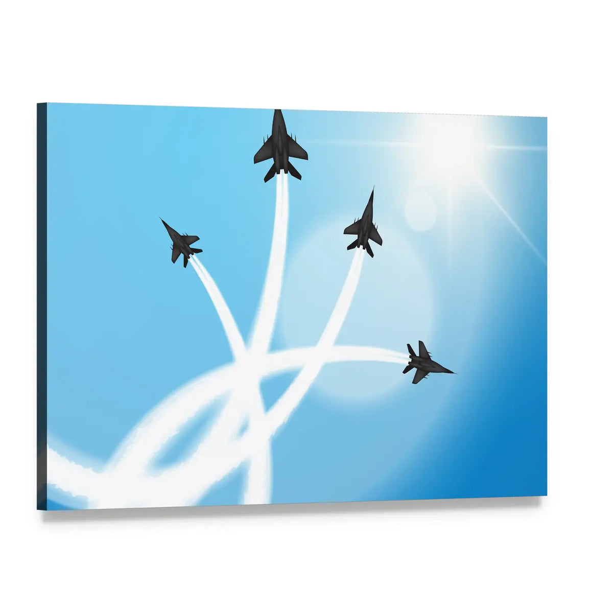 Four Fighter Jets Performing Acrobatics Canvas Wall Art, single panel gallery wrapped canvas, angled product view