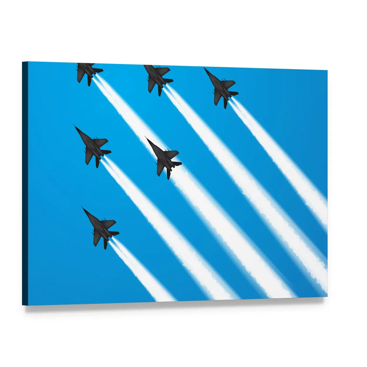 Six Military Fighter Jets in Formation Canvas Wall Art, single panel gallery wrapped canvas, angled product view