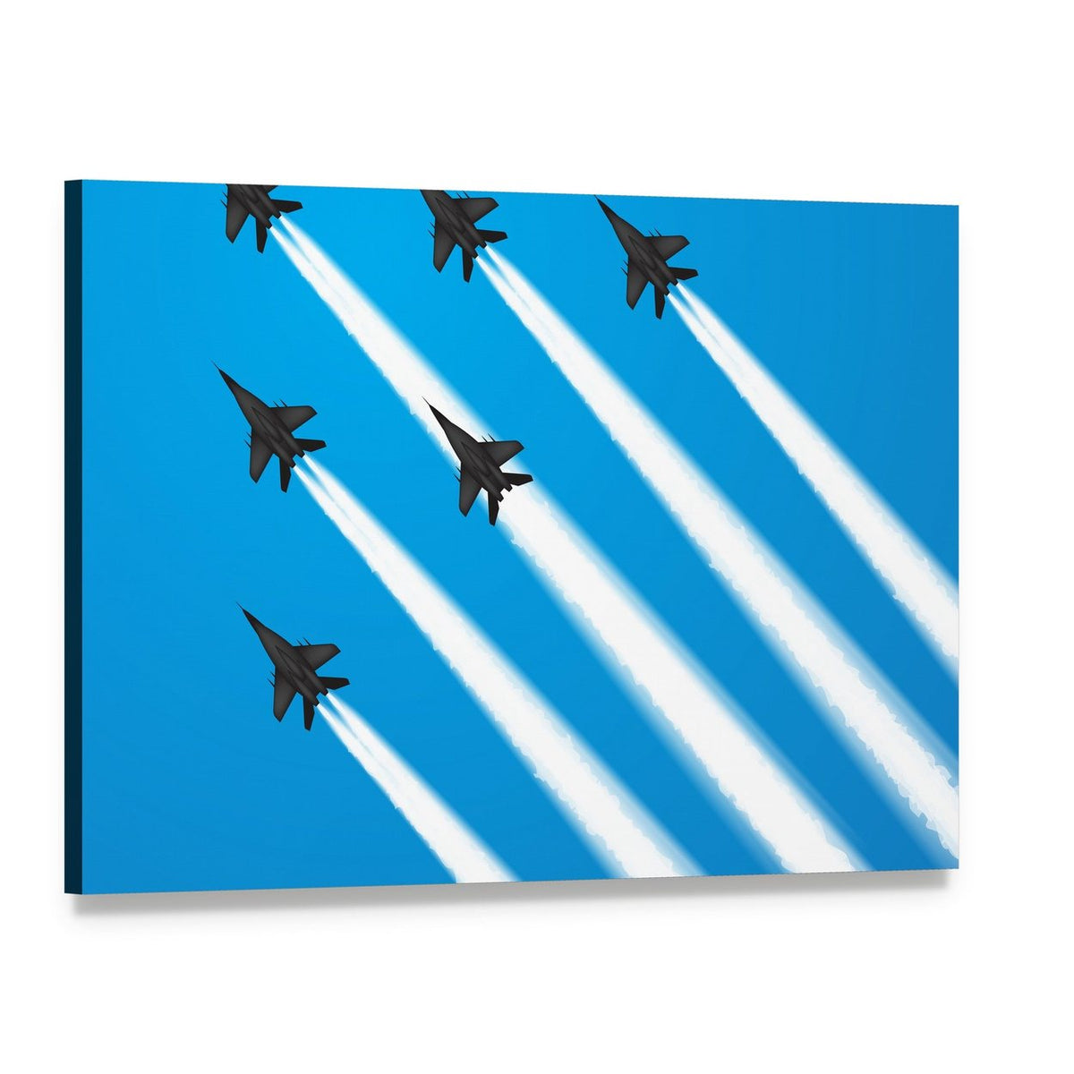 Six Fighter Jets in Formation Canvas Wall Art, single panel gallery wrapped canvas, angled product view