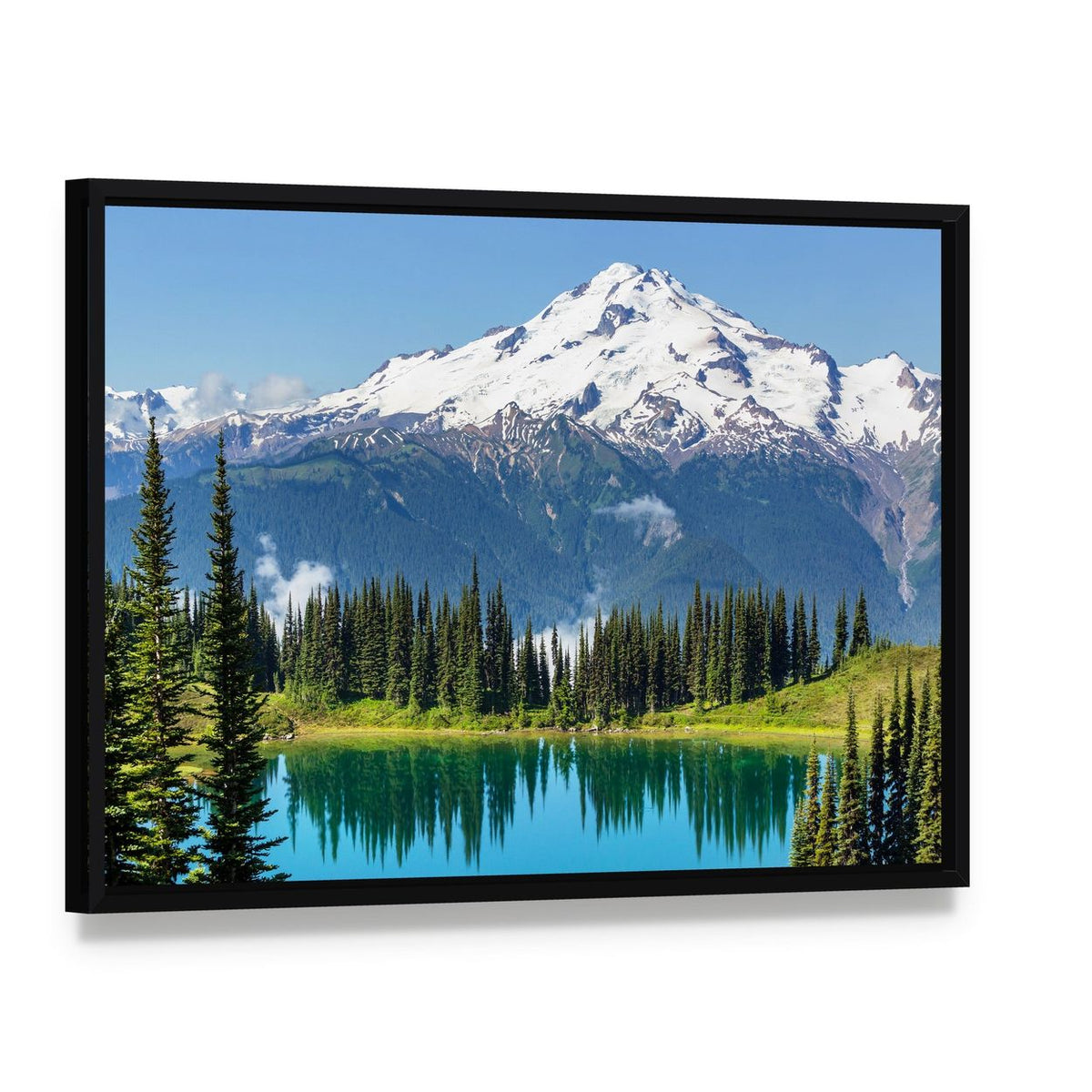 Glacier Peak in Washington Canvas Wall Art, framed canvas in a black floater frame, angled product view