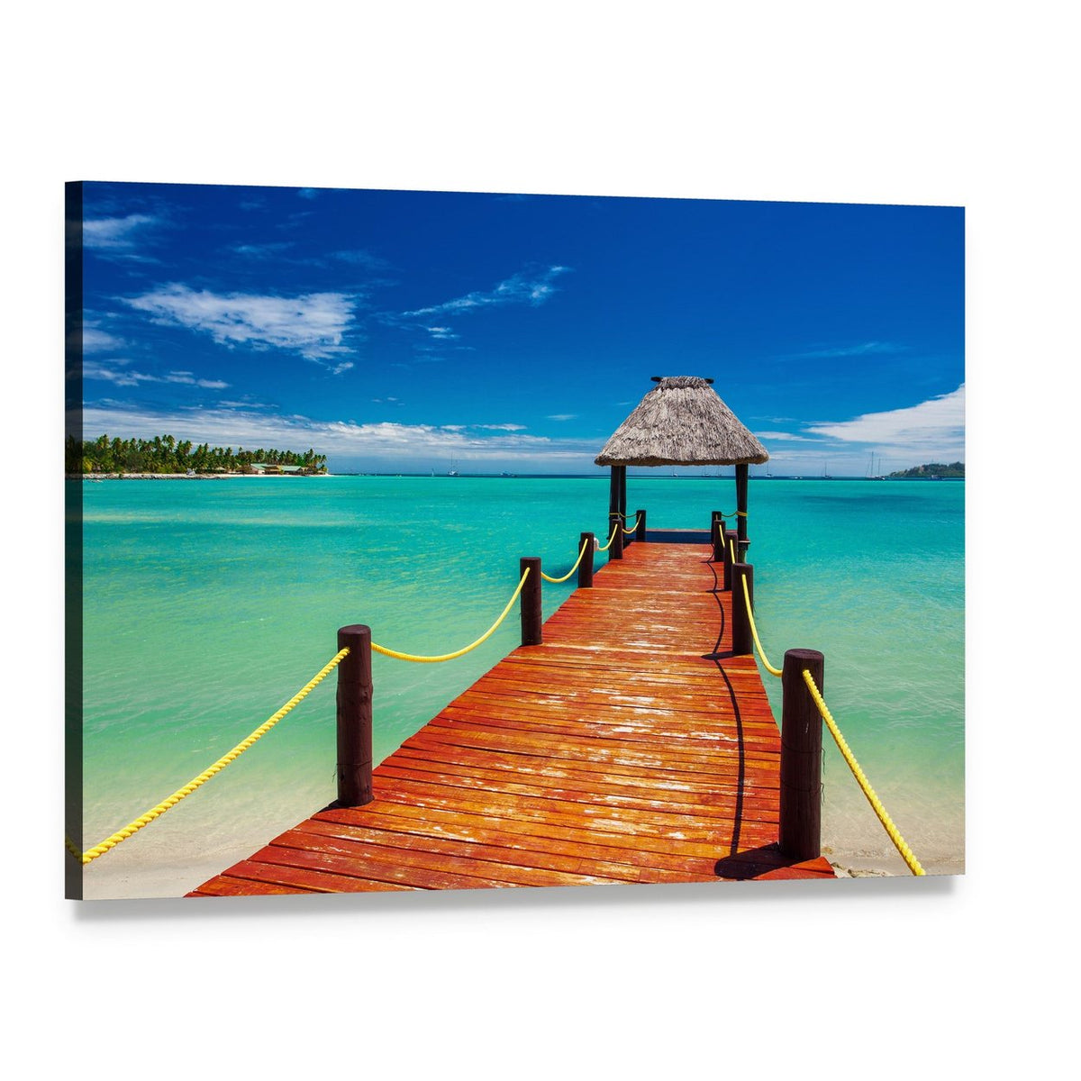 Red Wooden Jetty on Tropical Fiji Island Canvas Wall Art, single panel gallery wrapped canvas, angled product view
