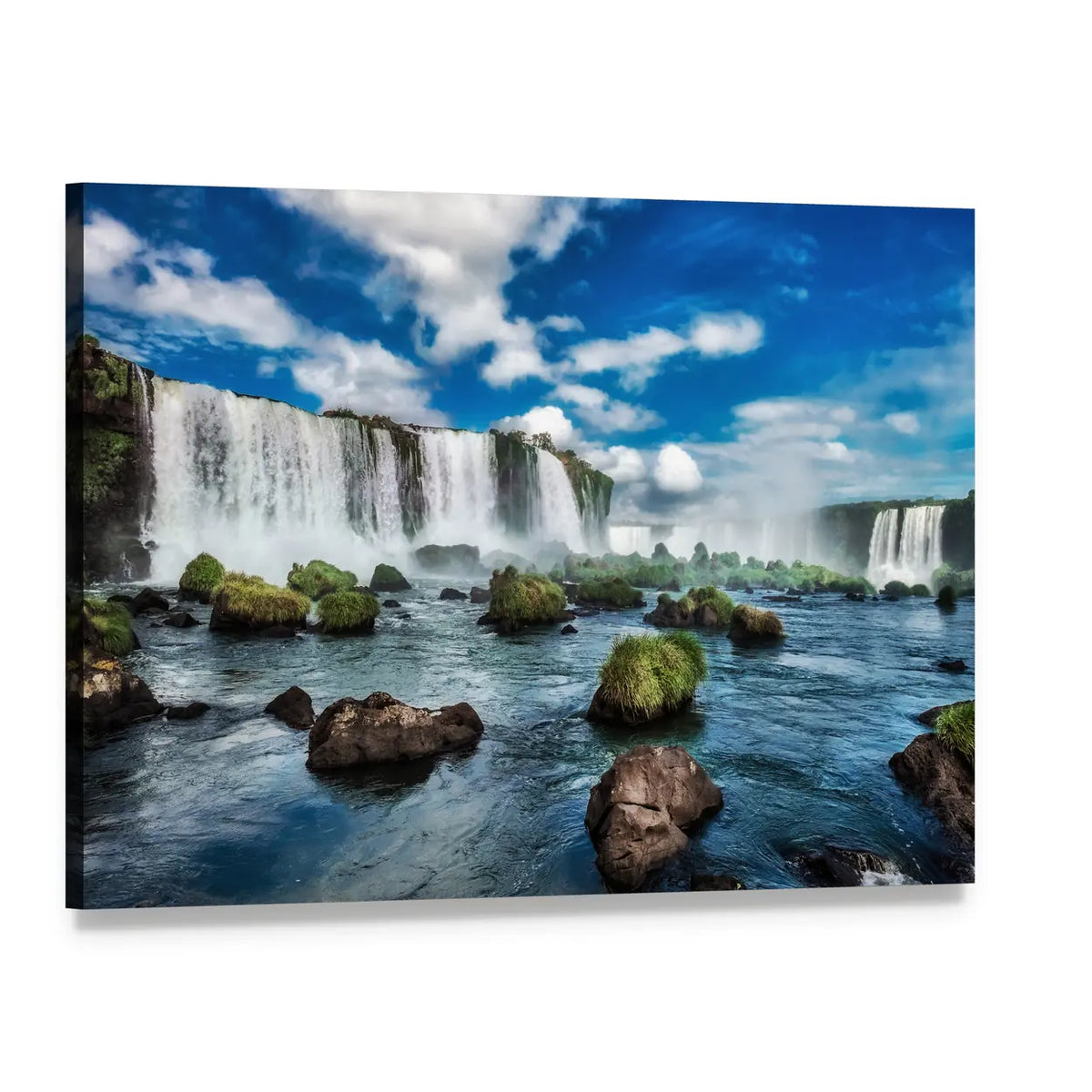 Iguacu Falls Over Moss-covered Rocks Canvas Wall Art, single panel gallery wrapped canvas, angled product view