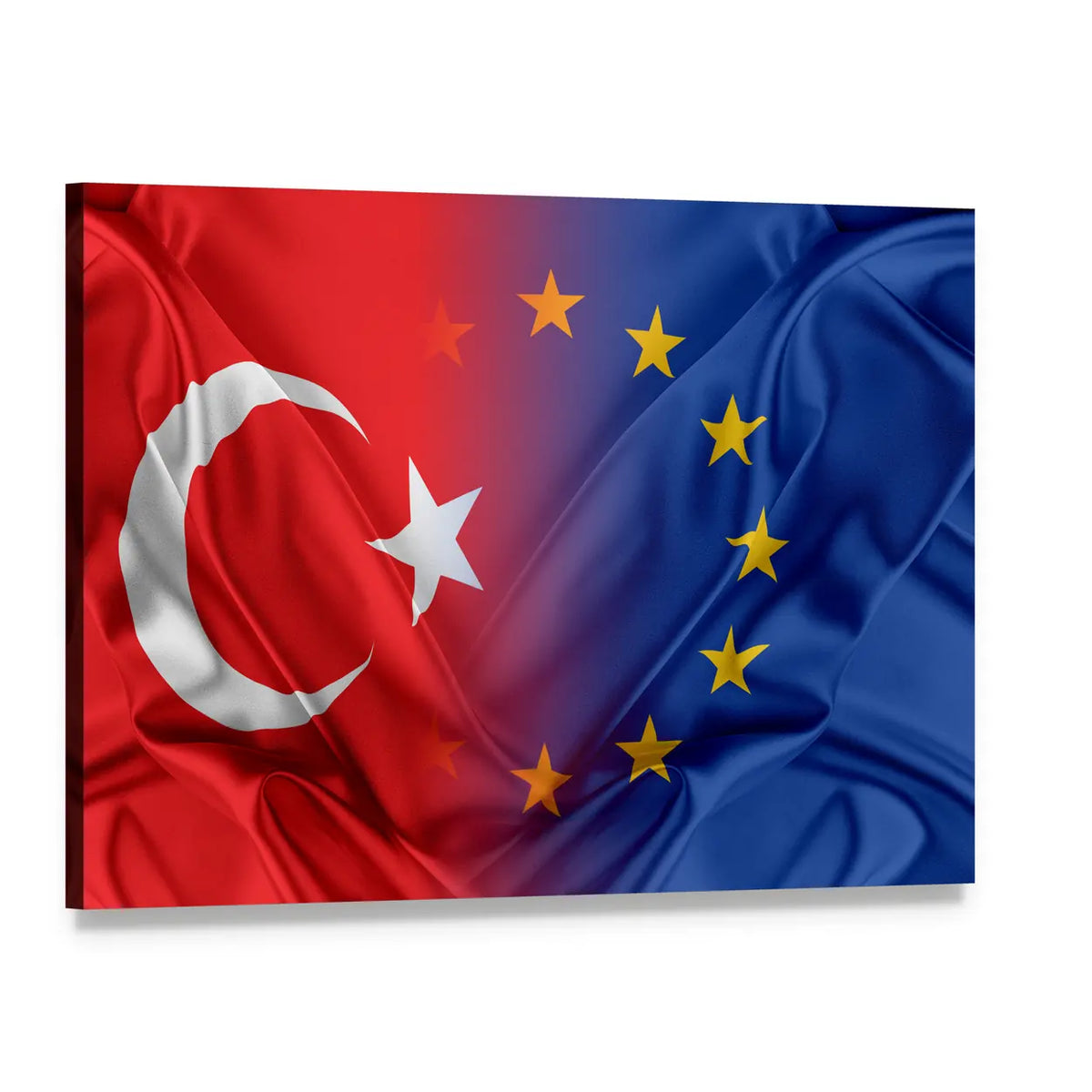 European Union and Turkey Flag Blend Canvas Wall Art, single panel gallery wrapped canvas, angled product view