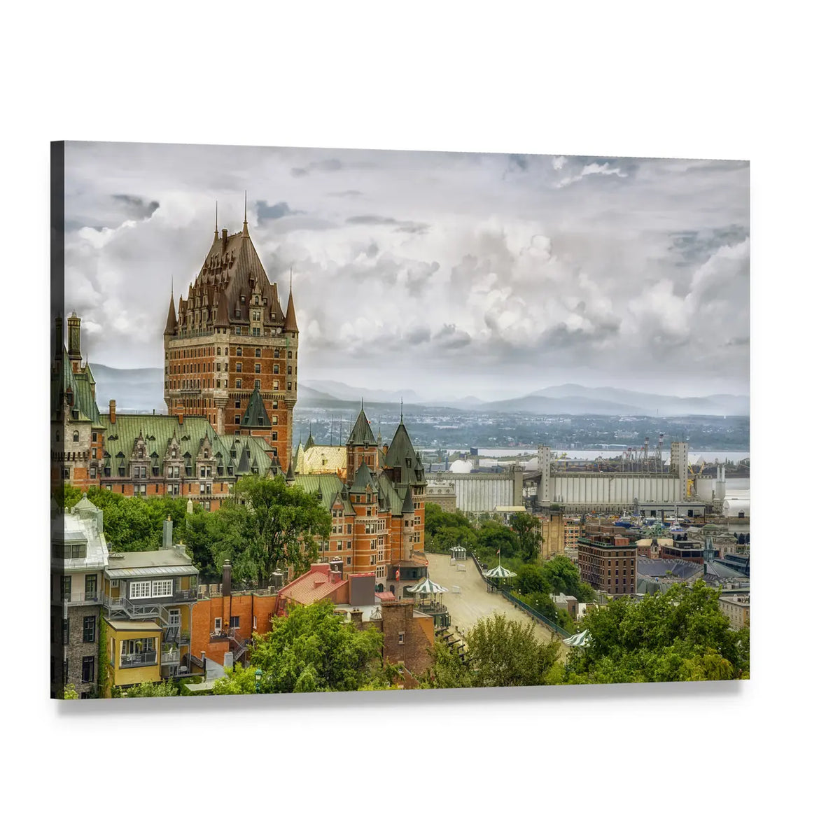 Château Frontenac Aerial View Quebec Canvas Wall Art, single panel gallery wrapped canvas, angled product view