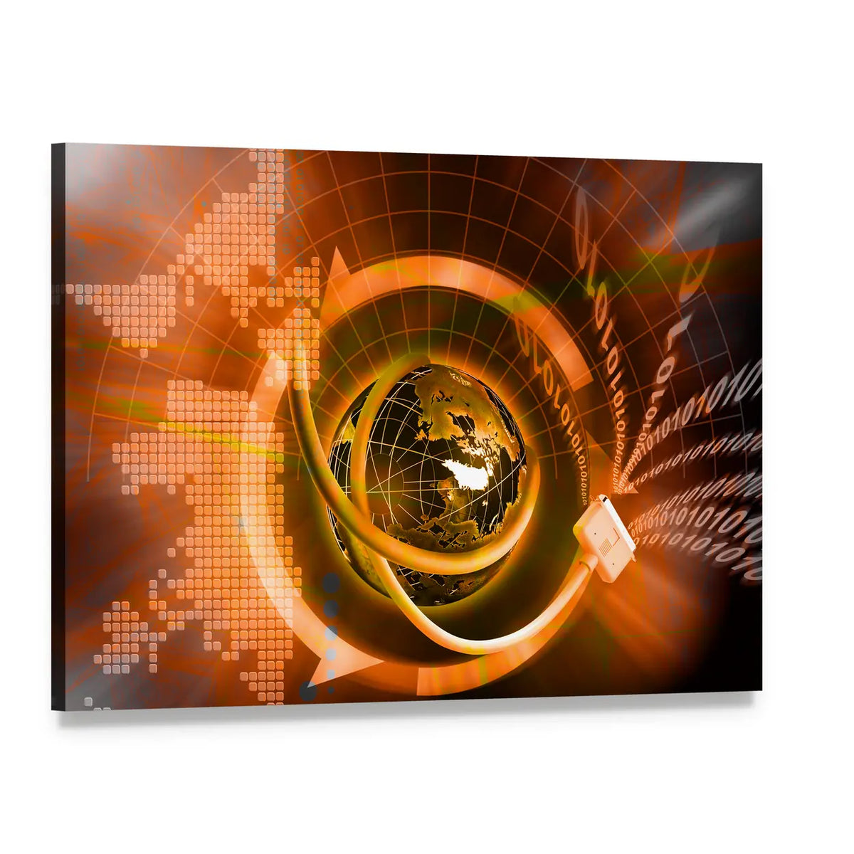 Wired Globe with Binary Code Canvas Wall Art, single panel gallery wrapped canvas, angled product view
