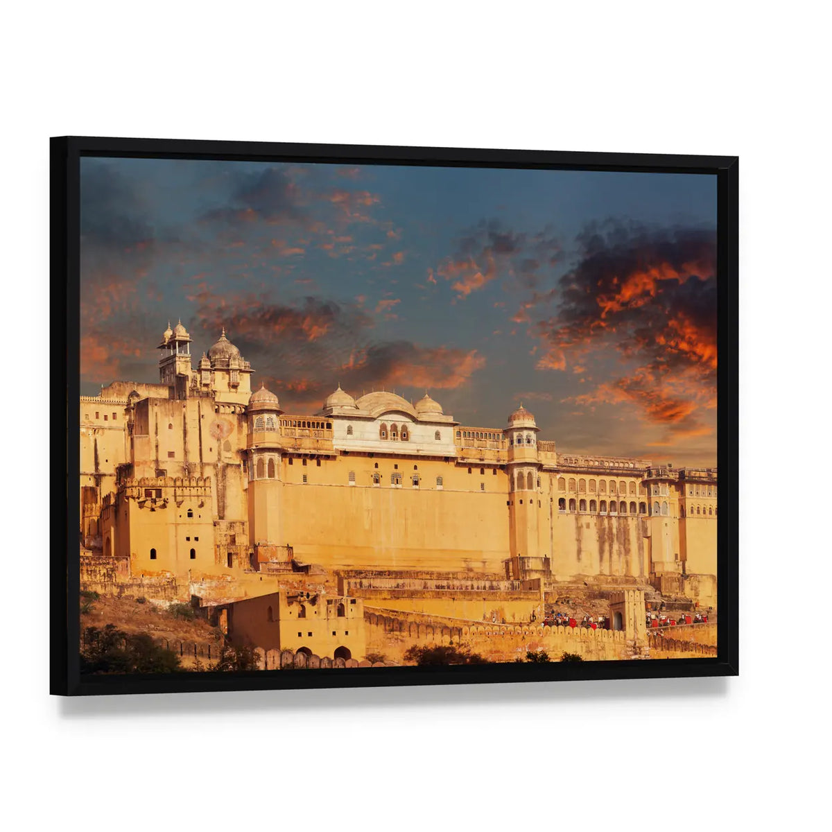 Amber Fort in Jaipur, India Canvas Wall Art, framed canvas in a black floater frame, angled product view