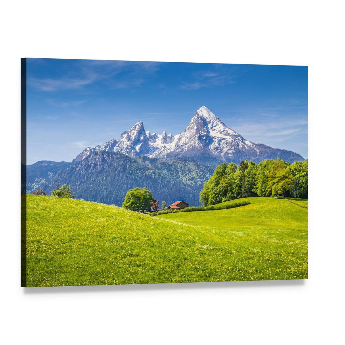 Idyllic Alpine Landscape Canvas Wall Art, single panel gallery wrapped canvas, angled product view