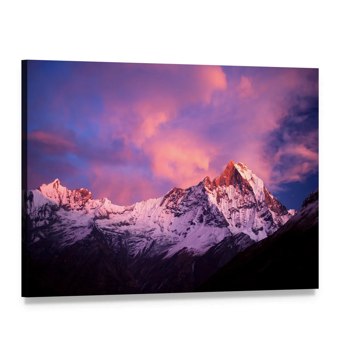 Mount Machhapuchhre at Sunset Canvas Wall Art, single panel gallery wrapped canvas, angled product view