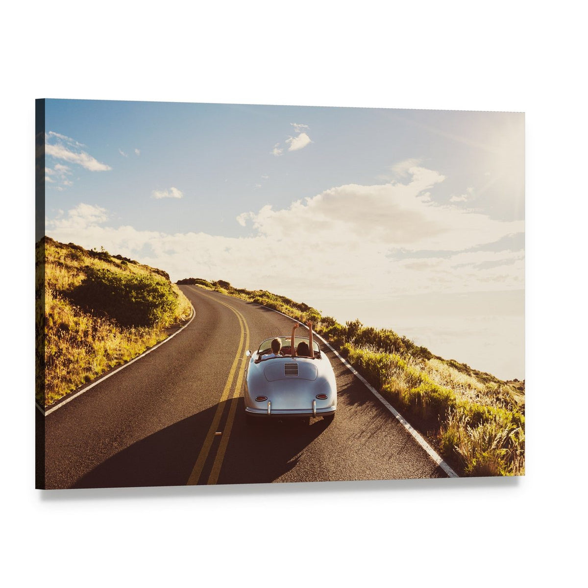 Happy Couple Driving Canvas Wall Art, single panel gallery wrapped canvas, angled product view