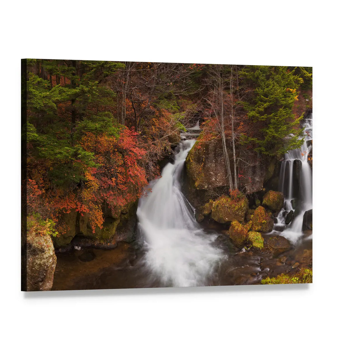 Ryuzu Falls Autumn Waterfall Canvas Wall Art, single panel gallery wrapped canvas, angled product view