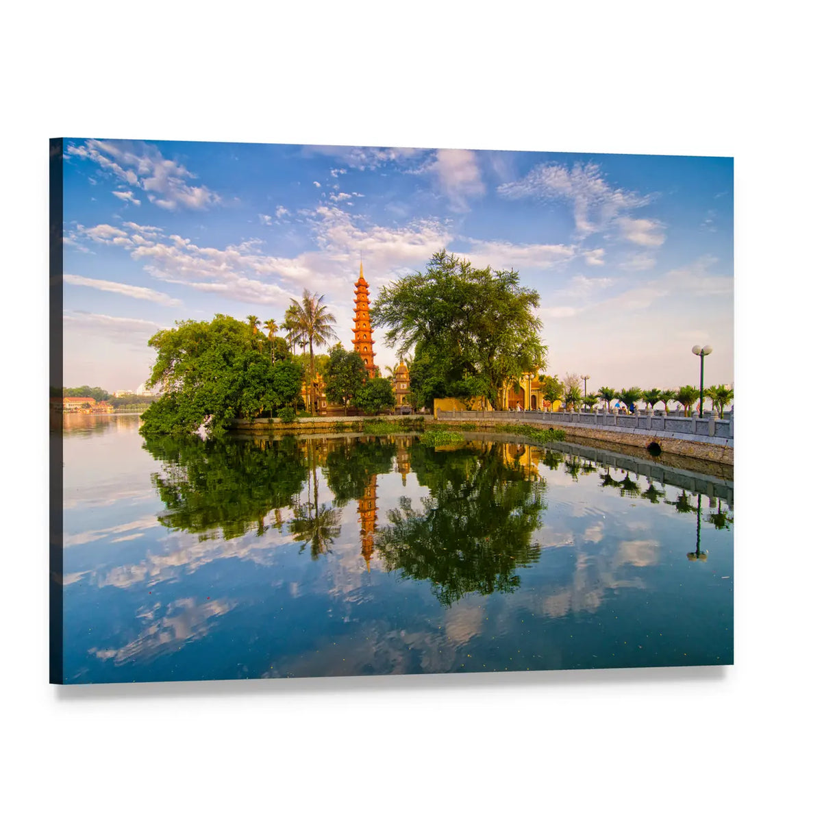 Tran Quoc Pagoda Reflection in Hanoi Canvas Wall Art, single panel gallery wrapped canvas, angled product view