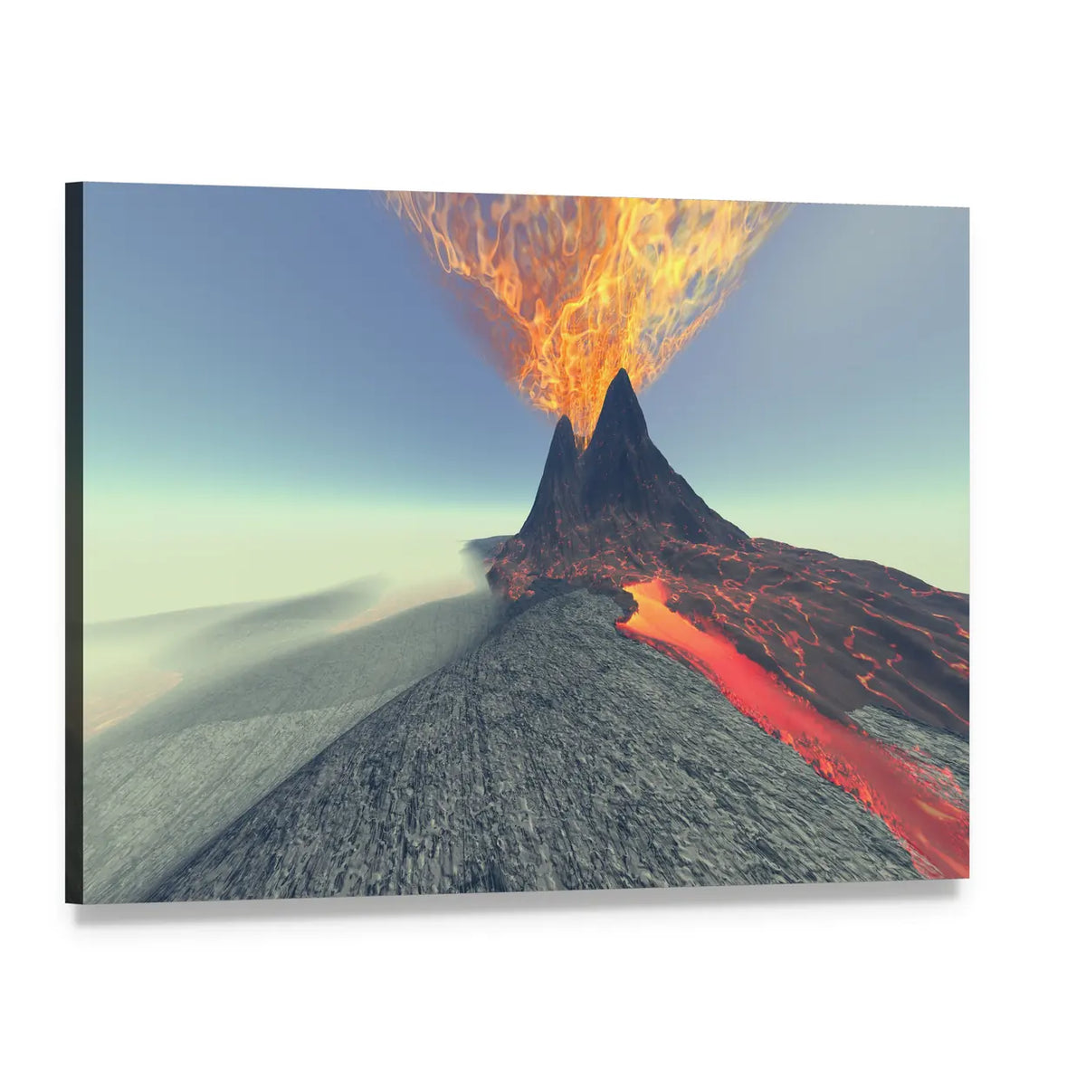 Volcano Eruption with Lava Flow Canvas Wall Art, single panel gallery wrapped canvas, angled product view