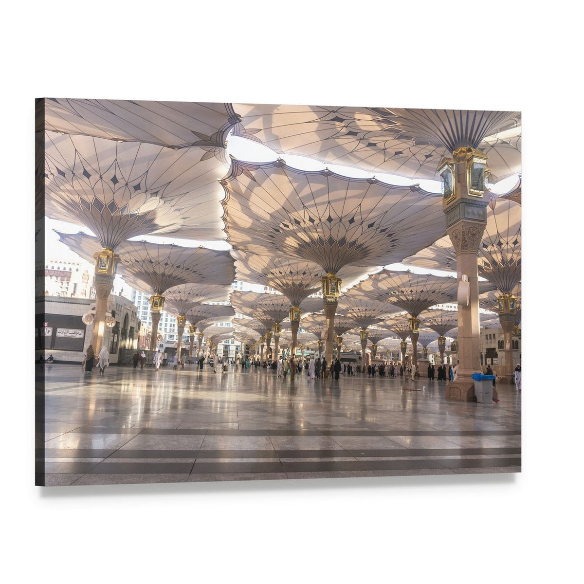 Umbrellas at Nabawi Mosque in Medina Canvas Wall Art, single panel gallery wrapped canvas, angled product view