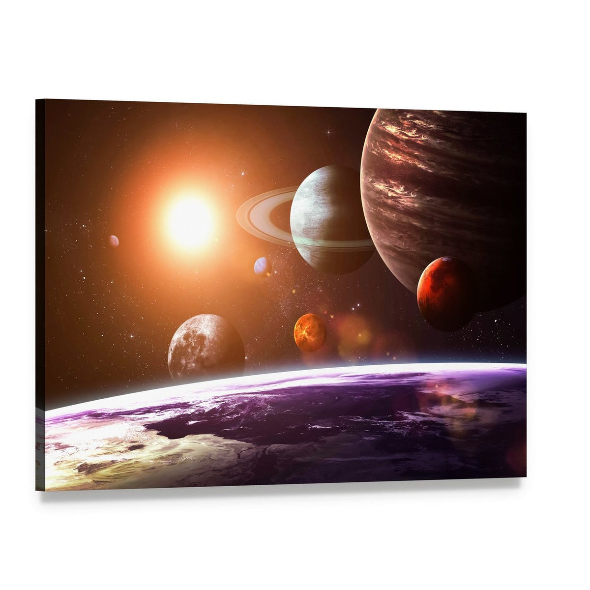 Solar System Canvas Wall Art, single panel gallery wrapped canvas, angled product view