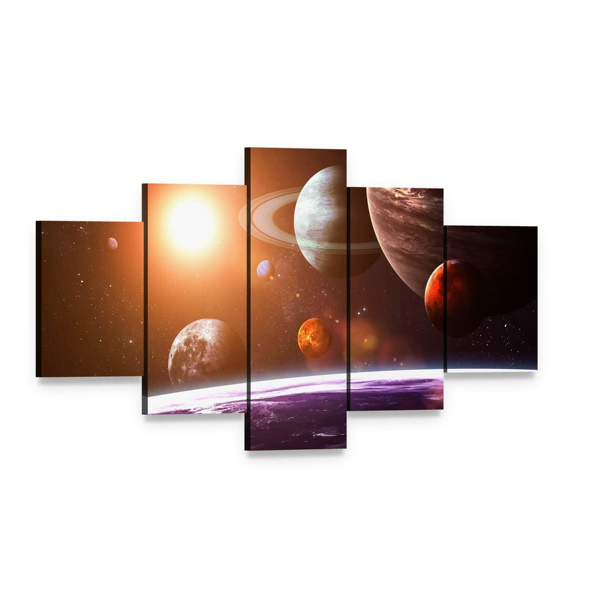 Solar System Canvas Wall Art, 5 panel 5 Star layout gallery wrapped canvas set, angled product view