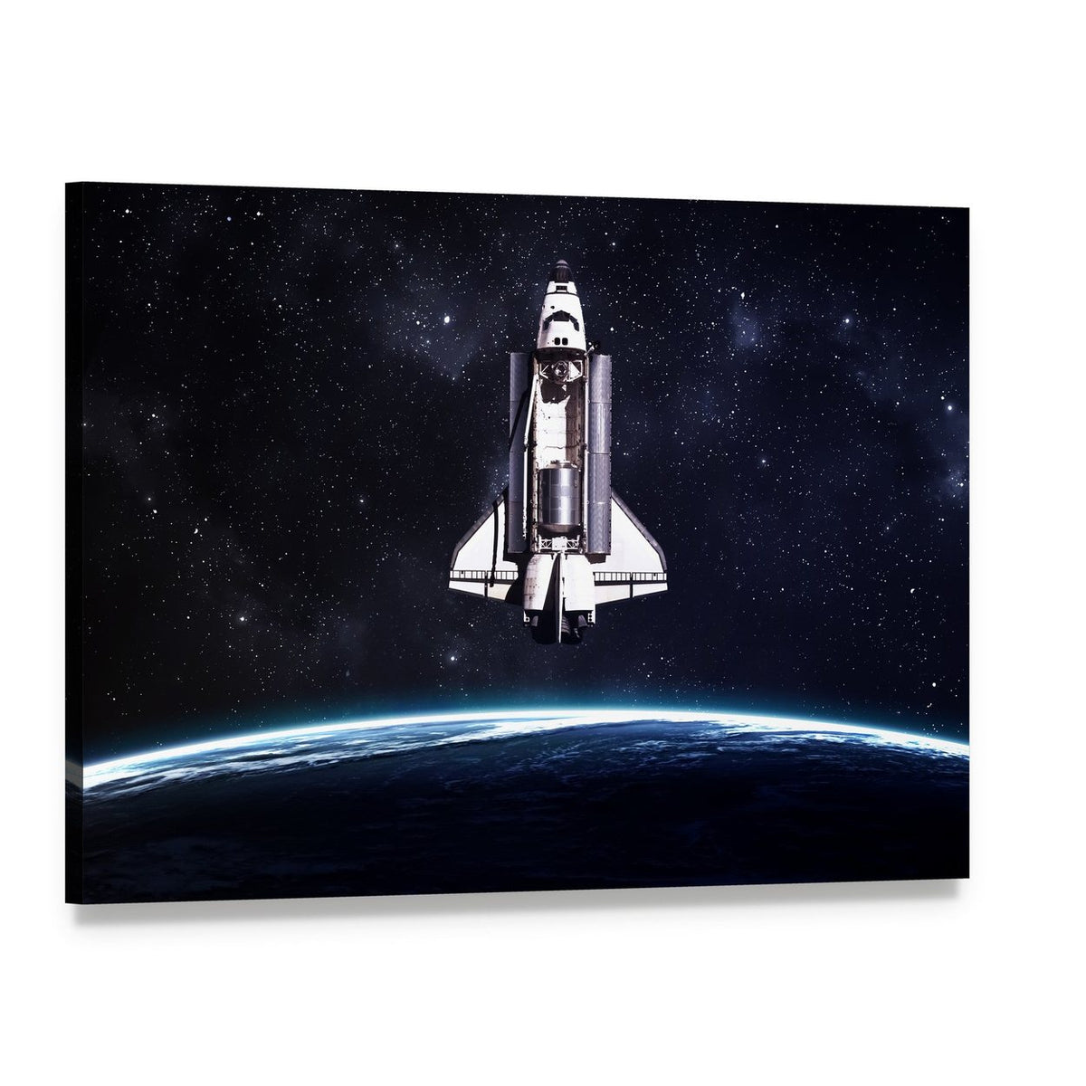 Space Shuttle Over Earth Canvas Wall Art, single panel gallery wrapped canvas, angled product view
