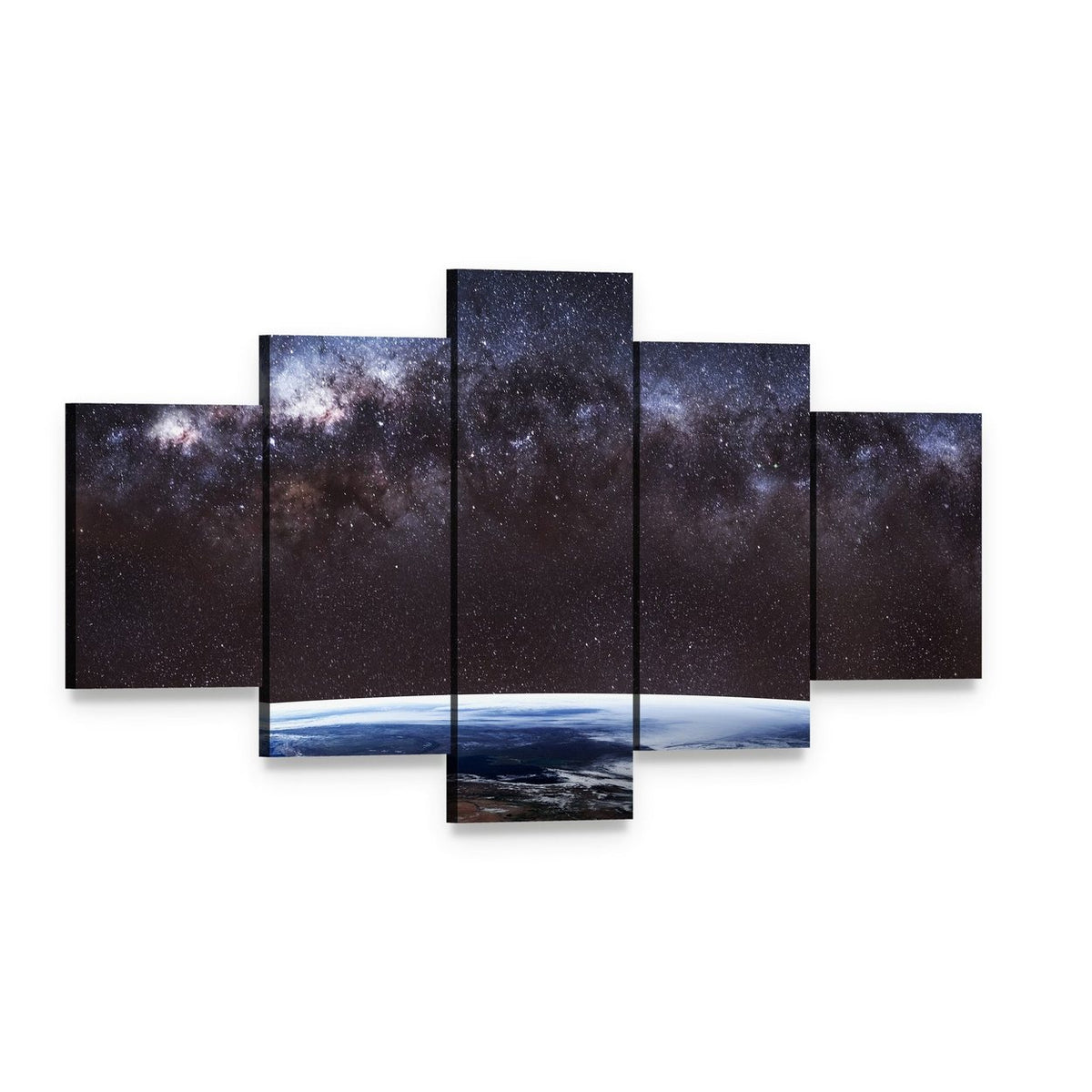 Planet Earth and Milky Way Canvas Wall Art, 5 panel 5 Star layout gallery wrapped canvas set, angled product view