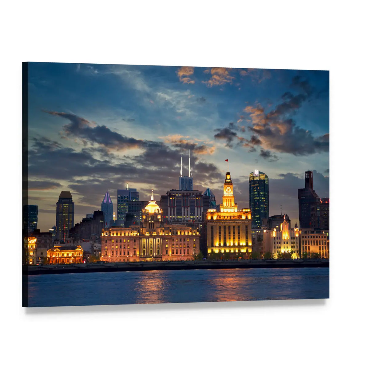 The Bund in Shanghai Canvas Wall Art, single panel gallery wrapped canvas, angled product view