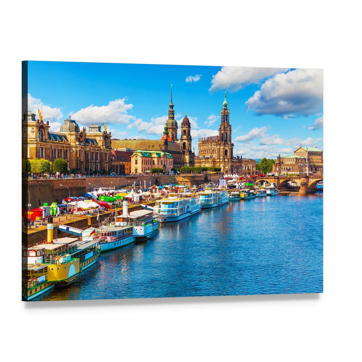 Old Town on the Elbe River Canvas Wall Art, single panel gallery wrapped canvas, angled product view