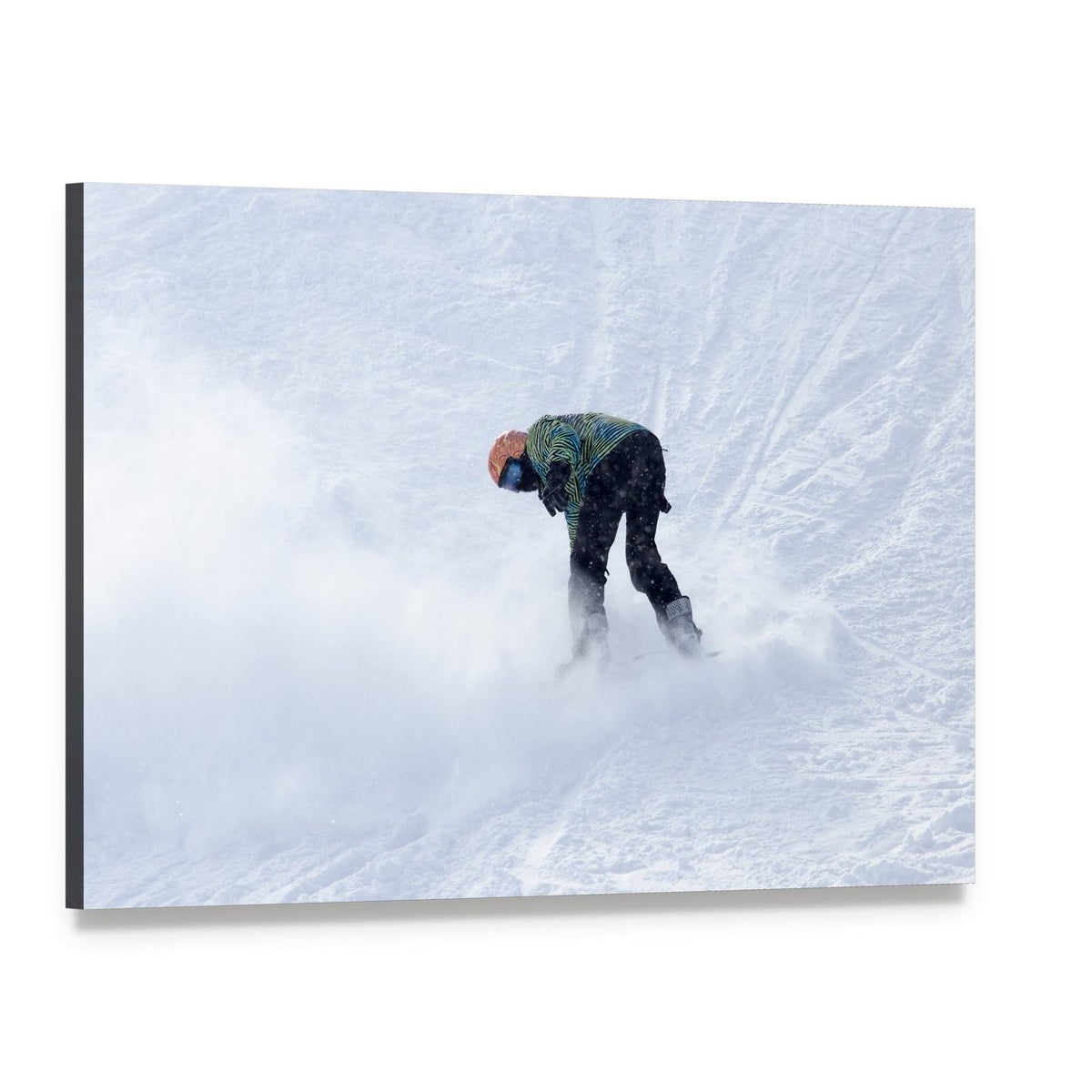 Snowboarder on Snow Canvas Wall Art, single panel gallery wrapped canvas, angled product view