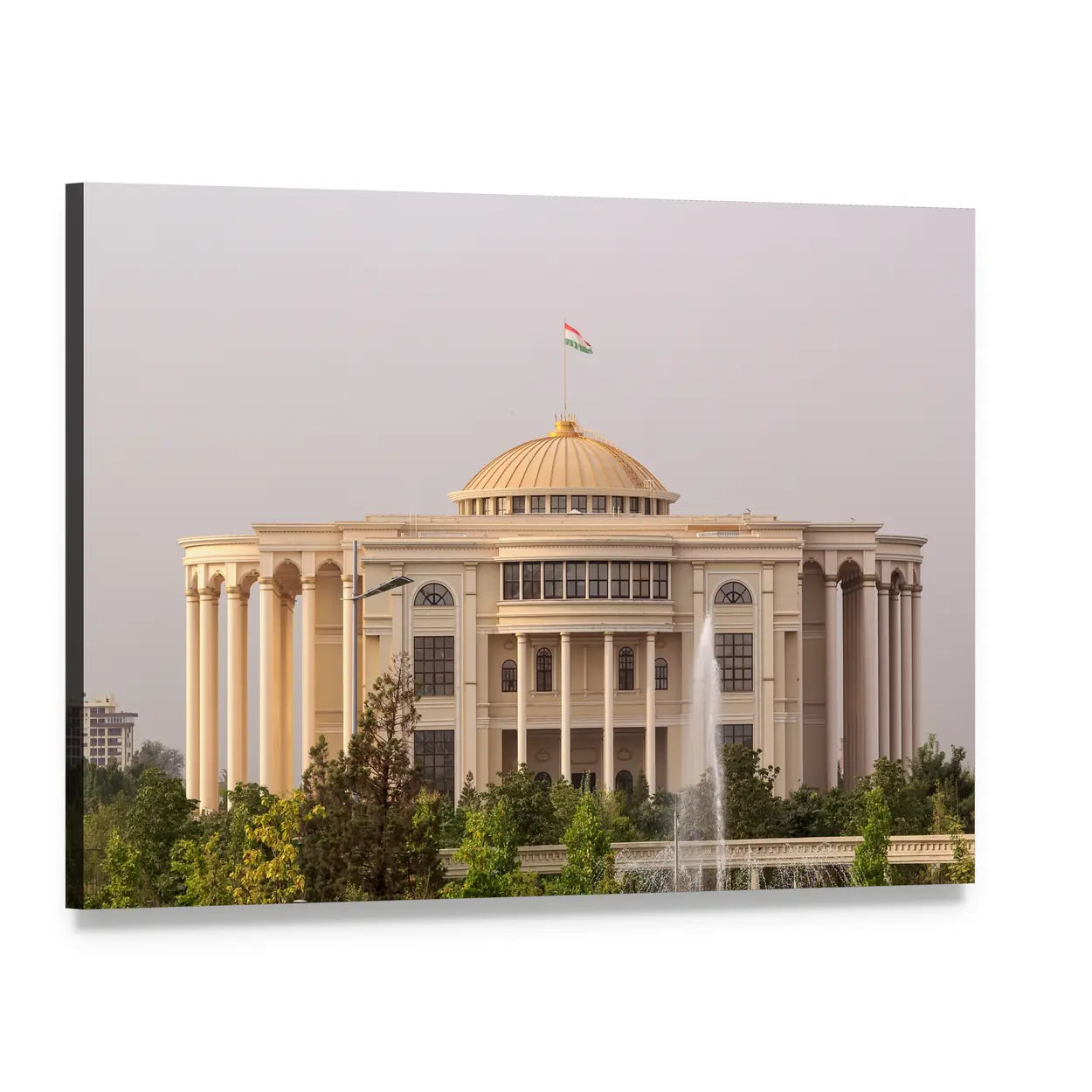 Palais Des Nations In The Morning Canvas Wall Art, single panel gallery wrapped canvas, angled product view