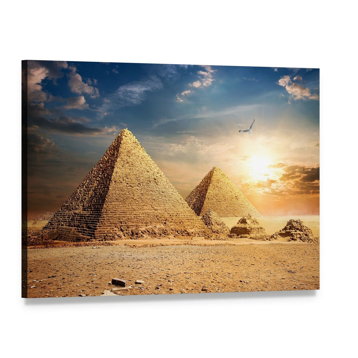 Pyramids at the Sunset Canvas Wall Art, single panel gallery wrapped canvas, angled product view