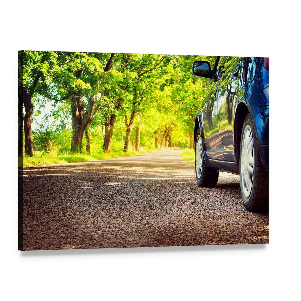 Car on Asphalt Road Canvas Wall Art, single panel gallery wrapped canvas, angled product view